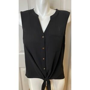Apt.9 Womens Size Small Black Split Neck Blouse Top Ties in Front NWT $30